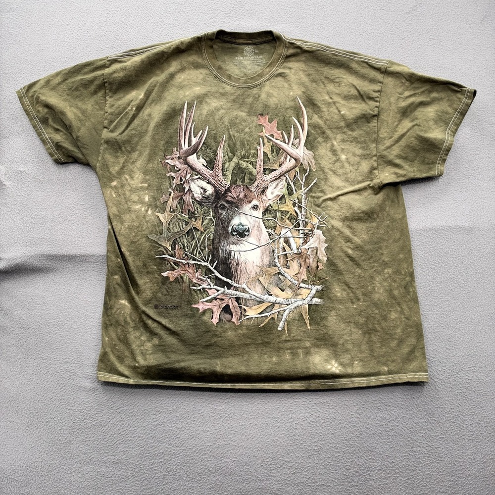 The Mountain Shirt Mens 2XL Green Buck Deer Antlers Graphic Tee Tagless Hunting